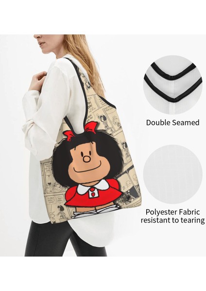 20 Alışveriş Çantası Vintage Mafalda Manga Bakkal Alışveriş Çantaları Kawaii Shopper Tote Omuz Çantaları Büyük Kapasiteli Taşınabilir Quino Comic Karikatür Çanta (Yurt Dışından) indirimleri