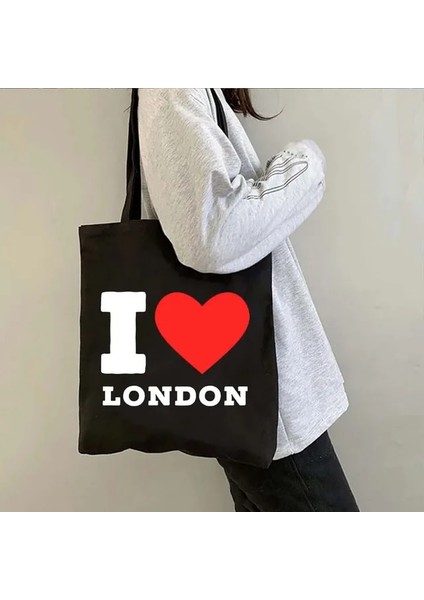 B 43 35X40CM Londra Köprüsü Big Ben Ingiltere Bayrağı Haritası Omuz Alışveriş Kanvas Tote Çanta Manzara Skyline Birleşik Krallık Ingiliz Kadın Çanta (Yurt Dışından)