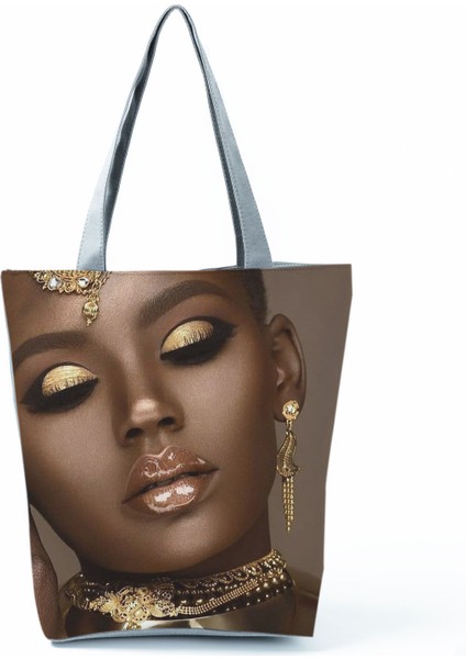 HL3046 Altın Afro Kadın Baskılı Çanta Oldukça Moda Omuz Çantası Eko Taşınabilir Alışveriş Çantası Yüksek Kapasiteli Plaj Çantası Pratik Tote (Yurt Dışından) indirimleri