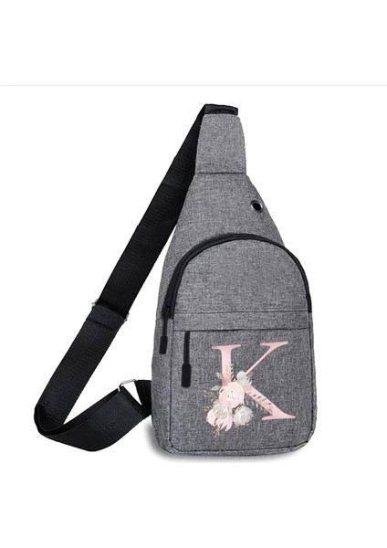 6pink Flower K Pembe Çiçek Serisi Baskı Göğüs Çantası 2023 Yeni All-Match Kanvas Omuz Çantası Spor Crossbody Çanta Erkekler Için Bel Paketi Kadın Çanta (Yurt Dışından)