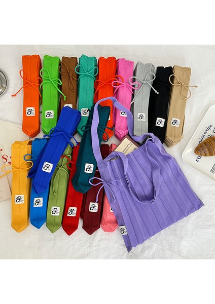 Mor 31X34CM Kadın Yün Örme Pileler Tote Organ Çanta Tasarımcısı Şık Dikiş Kontrast Kore Moda Omuz Alışveriş Çantası Kadınlar Için (Yurt Dışından) indirimleri