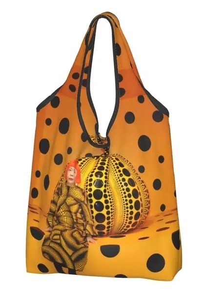 19 Alışveriş Çantası Yayoi Kusama Soyut Resim Bakkal Alışveriş Çantası Moda Alışveriş Omuz Çantası Büyük Kapasiteli Taşınabilir Çanta (Yurt Dışından)