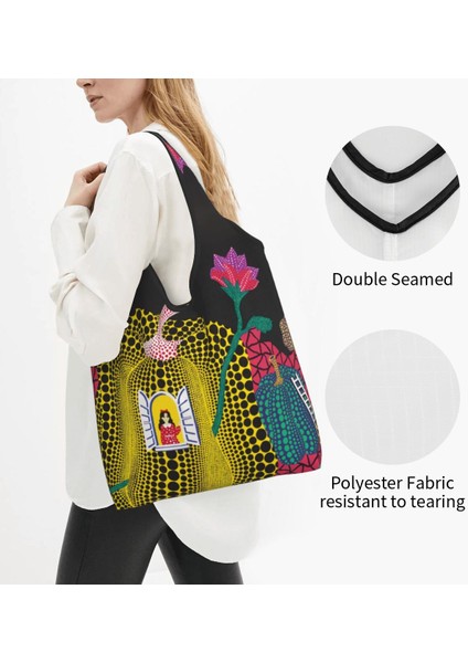 19 Alışveriş Çantası Yayoi Kusama Soyut Resim Bakkal Alışveriş Çantası Moda Alışveriş Omuz Çantası Büyük Kapasiteli Taşınabilir Çanta (Yurt Dışından) fırsatları