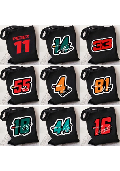 W10 35X40CM F1 Racers Numarası 55 44 33 Max Sergio Lewis Fernando Carlos Bez Çantalar Alışveriş Çantası Kanvas Yeniden Kullanılabilir Büyük Omuz Çantaları (Yurt Dışından) fiyatları