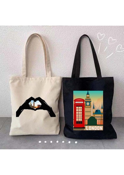 B 37 35X40CM Londra Köprüsü Big Ben Ingiltere Bayrağı Haritası Omuz Alışveriş Kanvas Tote Çanta Manzara Skyline Birleşik Krallık Ingiliz Kadın Çanta (Yurt Dışından) modelleri