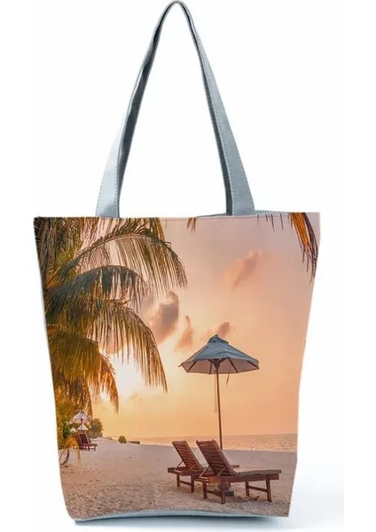 HL0535 Ukiyoe Tasarım Manzara Baskı Çanta Japon Rahat Alışveriş Çantası Bayanlar Eko Yeniden Kullanılabilir Omuz Bakkal Yüksek Kapasiteli Tote (Yurt Dışından)