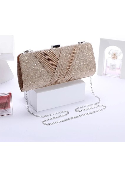 Şampanya Lüks Kadın Akşam Çanta Elmas Lüks Debriyaj Çanta Parti Parlak Taklidi Bayan Altın Siyah Zincir Omuz Çantası Çanta Debriyaj (Yurt Dışından)
