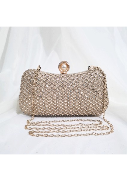 Şampanya Lüks Kadın Akşam Çanta Elmas Lüks Debriyaj Çanta Parti Parlak Taklidi Bayan Altın Siyah Zincir Omuz Çantası Çanta Debriyaj (Yurt Dışından) fiyatları