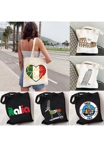 B 63 35X40CM Italya Ciao Bella Pisa Roma Italia Italyan Bayrağı Palermo Puglia Sardunya Verona Torino Pamuk Harajuku Kanvas Tote Çanta Sevimli Çanta (Yurt Dışından) fiyatları