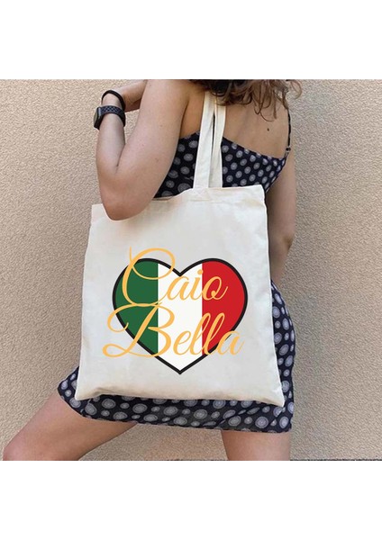 B 63 35X40CM Italya Ciao Bella Pisa Roma Italia Italyan Bayrağı Palermo Puglia Sardunya Verona Torino Pamuk Harajuku Kanvas Tote Çanta Sevimli Çanta (Yurt Dışından) modelleri