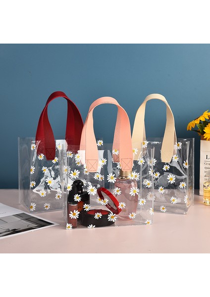 Kırmızı 25CM Kadın Temizle Pvc Tote Çanta Çanta Hafif Üst Saplı Alışveriş Çantası Su Geçirmez Pvc Şeffaf Alışveriş Çantaları Omuz Çanta (Yurt Dışından)