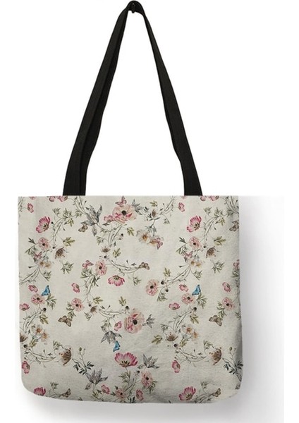 Desen 25 Boyut M 35X35 cm Taze Çiçek Baskı Çanta Kadın Bayanlar Moda Rahat Tote Seyahat Alışveriş Çantaları Bakkal Süpermarket (Yurt Dışından)