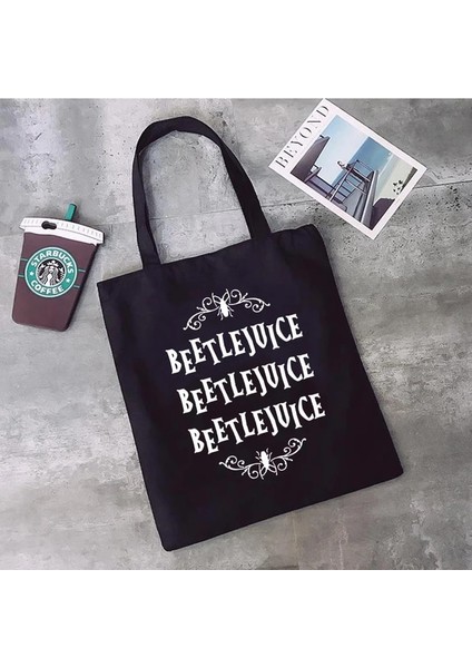 91707 Karikatür Beetlejuice Kadın Alışveriş Çantaları Sevimli Tote Çanta Çanta Kanvas Tote Film Yeniden Kullanılabilir Alışveriş Çantası Eko Çanta Kadın (Yurt Dışından)