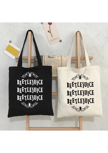 91707 Karikatür Beetlejuice Kadın Alışveriş Çantaları Sevimli Tote Çanta Çanta Kanvas Tote Film Yeniden Kullanılabilir Alışveriş Çantası Eko Çanta Kadın (Yurt Dışından) modelleri
