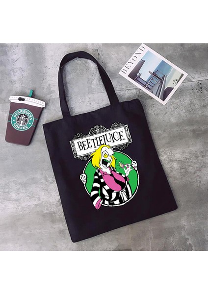 91707 Karikatür Beetlejuice Kadın Alışveriş Çantaları Sevimli Tote Çanta Çanta Kanvas Tote Film Yeniden Kullanılabilir Alışveriş Çantası Eko Çanta Kadın (Yurt Dışından) fırsatları