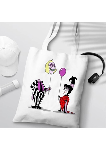 91707 Karikatür Beetlejuice Kadın Alışveriş Çantaları Sevimli Tote Çanta Çanta Kanvas Tote Film Yeniden Kullanılabilir Alışveriş Çantası Eko Çanta Kadın (Yurt Dışından) indirimleri