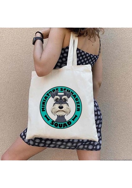 144 35X40 cm Sevimli Minyatür Schnauzer Köpek En Iyi Arkadaşı Aşk Kalp Fransa Ingiltere Abd Bayrağı Kabarcık Çay Dabbing Kawaii Shopper Kanvas Tote Çanta Çanta (Yurt Dışından)