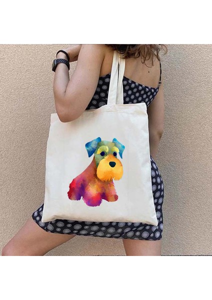 144 35X40 cm Sevimli Minyatür Schnauzer Köpek En Iyi Arkadaşı Aşk Kalp Fransa Ingiltere Abd Bayrağı Kabarcık Çay Dabbing Kawaii Shopper Kanvas Tote Çanta Çanta (Yurt Dışından) fiyatları