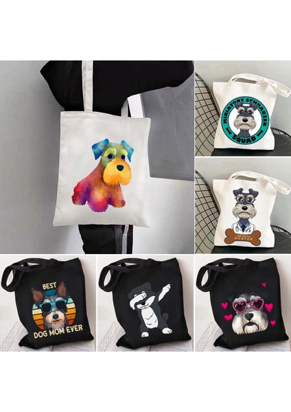 144 35X40 cm Sevimli Minyatür Schnauzer Köpek En Iyi Arkadaşı Aşk Kalp Fransa Ingiltere Abd Bayrağı Kabarcık Çay Dabbing Kawaii Shopper Kanvas Tote Çanta Çanta (Yurt Dışından) modelleri