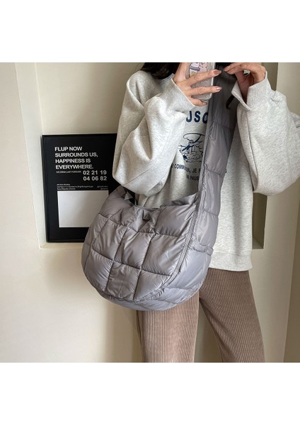 Altın Kış Uzay Pamuk Kadın Koltuk Altı Çantası Kapitone Yumuşak Tasarımcı Omuz Çantaları 2023 Aşağı Yastıklı Lüks Satchel Katı Crossbody Çanta (Yurt Dışından) indirimleri