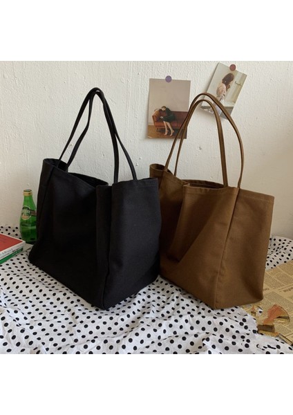 21X20X12CM 1 Adet Büyük Kapasiteli Japon Moda Ins Kanvas Çanta Omuz Çantası Kadın Üniversite Öğrencisi Sınıf Taşınabilir Alışveriş Malzemeleri (Yurt Dışından)