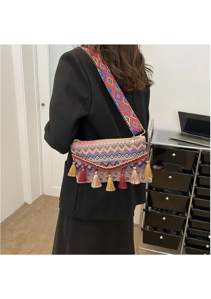 Kırmızı Yeni Vintage Bohemian Saçak Omuz Çantası Kadın Püskül Boho Hippi Çingene Saçaklı Kadın Çanta Açık Çanta Çanta (Yurt Dışından)