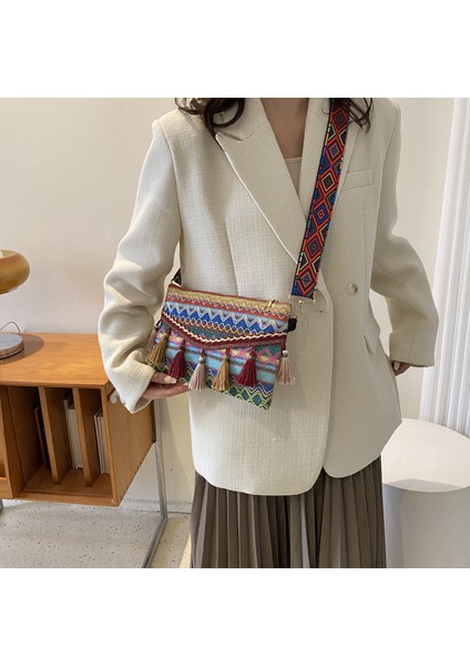 Kırmızı Yeni Vintage Bohemian Saçak Omuz Çantası Kadın Püskül Boho Hippi Çingene Saçaklı Kadın Çanta Açık Çanta Çanta (Yurt Dışından)