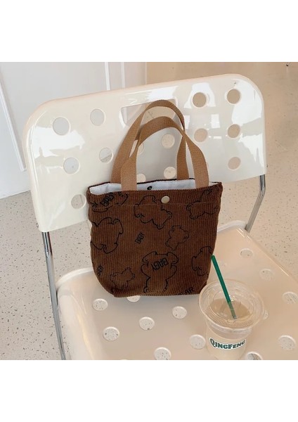 Kahverengi Ayı Kadife Kadın Küçük Tote Omuz Çantaları Öğrenci Kız Öğle Yemeği Bento Çanta El Taşıma Alışveriş Çantası Kadın Debriyaj Çanta Çanta Yeni (Yurt Dışından)