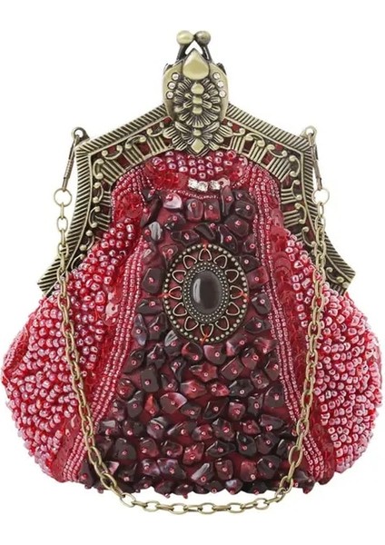 Bordo Kadın S Antik Boncuklu Nakış Parti Debriyaj Vintage Payetli Çanta Akşam Çanta Düğün Gelin Çantası (Yurt Dışından)