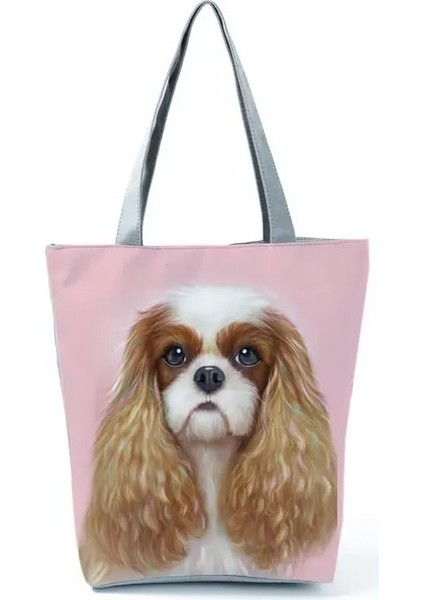 HL4415 Köpek Tote Charles Spaniel Köpek Baskı Kadın Çanta Moda Tote Omuz Çantaları Büyük Kapasiteli Alışveriş Çantası Bolsa Feminina Kolları (Yurt Dışından)