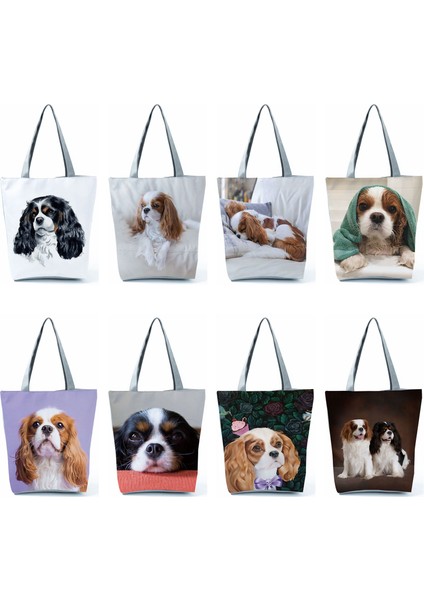 HL4415 Köpek Tote Charles Spaniel Köpek Baskı Kadın Çanta Moda Tote Omuz Çantaları Büyük Kapasiteli Alışveriş Çantası Bolsa Feminina Kolları (Yurt Dışından) indirimleri