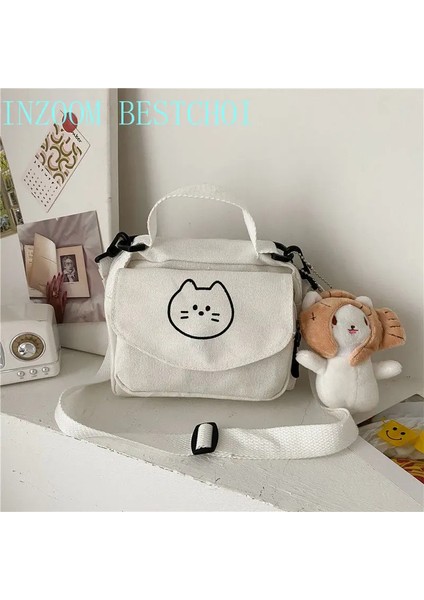 Beyaz 2 No Kolye 2023 Yeni Kanvas Küçük Taze Bayanlar Tek Omuz Çapraz Çanta Çok Fonksiyonlu Moda Karikatür Baskı Tüm Maç Paketi (Yurt Dışından) fiyatları