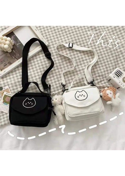 Beyaz 2 No Kolye 2023 Yeni Kanvas Küçük Taze Bayanlar Tek Omuz Çapraz Çanta Çok Fonksiyonlu Moda Karikatür Baskı Tüm Maç Paketi (Yurt Dışından) modelleri