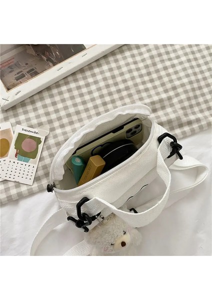 Beyaz 2 No Kolye 2023 Yeni Kanvas Küçük Taze Bayanlar Tek Omuz Çapraz Çanta Çok Fonksiyonlu Moda Karikatür Baskı Tüm Maç Paketi (Yurt Dışından) fırsatları