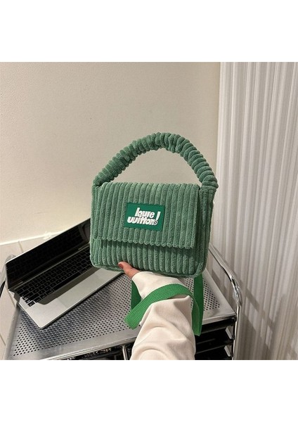 Yeşil 25.5 4.5 18.5cm Miyagawa 2023 Sonbahar/kış Küçük Peluş Kadife Crossbody Küçük Çanta Kore Sevimli Çanta Öğrenci Çantası Moda Üst Saplı Çanta (Yurt Dışından)