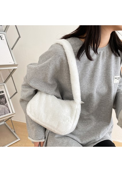 B 25X14X3CM Moda Yeni Peluş Kabarık Omuz Crossbody Çanta Vintage Kadınlar Düz Renk Koltuk Altı Çanta Taşınabilir Kare Seyahat Sokak Çanta (Yurt Dışından) indirimleri