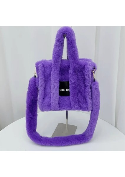 Mor Bulanık Pembe Taklit Kürk Bayanlar Kış Çanta Marka Tasarımcısı Kabarık Peluş Sqaure Omuz Çanta 2023 Zarif Kadın Tote Çanta (Yurt Dışından)