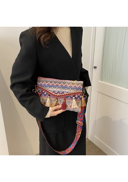 Kırmızı Yeni Vintage Bohemian Saçak Omuz Çantası Kadın Püskül Boho Hippi Çingene Saçaklı Kadın Çanta Açık Çanta Çanta (Yurt Dışından)