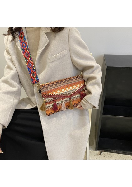 Kırmızı Yeni Vintage Bohemian Saçak Omuz Çantası Kadın Püskül Boho Hippi Çingene Saçaklı Kadın Çanta Açık Çanta Çanta (Yurt Dışından)