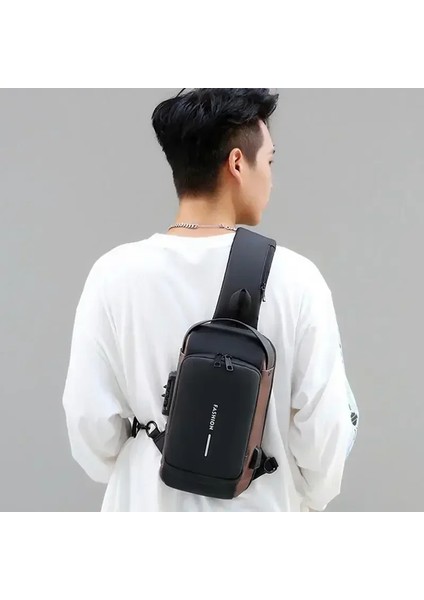 Siyah 1818 Erkekler Anti Hırsızlık Göğüs Çantası Omuz Çantaları USB Şarj Crossbody Paketi Okul Kısa Seyahat Haberciler Çanta Erkek Oxford Sling Paketi (Yurt Dışından) modelleri