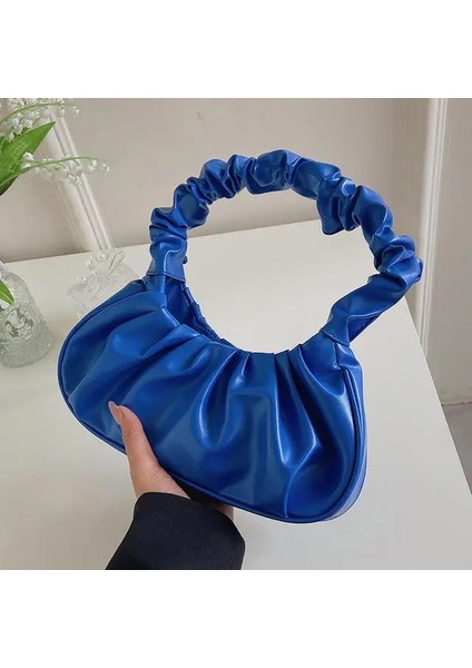 Kraliyet Mavi 2024 Moda Kadınlar Için Pilili Kol Çantaları Pu Bulut Çanta Eğlence Koltukaltı Çanta Alışveriş Omuz Çantaları Hamur Çanta Kadın (Yurt Dışından)