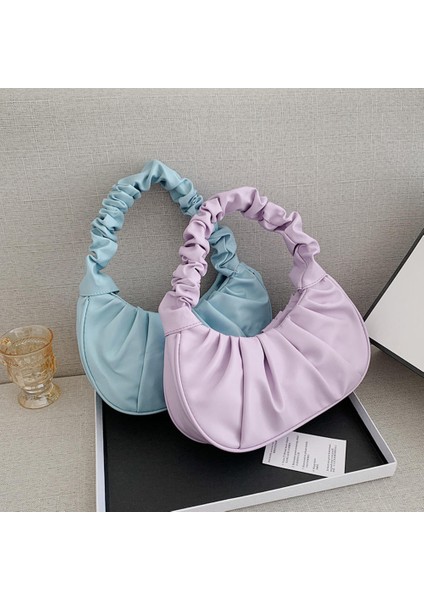 Kraliyet Mavi 2024 Moda Kadınlar Için Pilili Kol Çantaları Pu Bulut Çanta Eğlence Koltukaltı Çanta Alışveriş Omuz Çantaları Hamur Çanta Kadın (Yurt Dışından) fırsatları