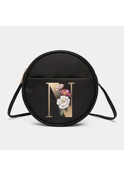 6gold N Altın Harf Adı Desen Serisi Yuvarlak Bayan Crossbody Saklama Çantası Çanta Telefon Cüzdan Messenger Omuz Okul Messenger Çanta (Yurt Dışından)