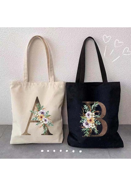 C 35X40CM Suluboya Çiçek Düğün Monogram Çiçekler Ilk Harf Baskı Kadın Kanvas Alışveriş Tote Çantaları Eko Yeniden Kullanılabilir Alışveriş Çantaları (Yurt Dışından) modelleri