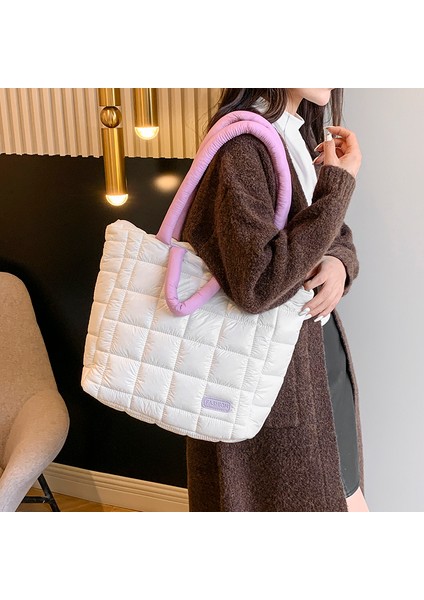 Beyaz Puffer Tote Çanta Kadınlar Için Sonbahar Kış Kapitone Aşağı Yastıklı Omuz Çantası Bulut Çanta Büyük Kapasiteli Çanta Alışveriş Çantası 2023 (Yurt Dışından) fırsatları