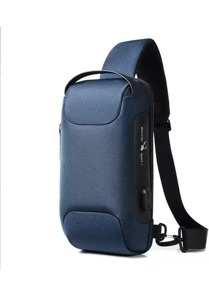 9530 Erkekler Için Yeni Mavi Weixier Omuz Çantası Su Geçirmez USB Adam Crossbody Çanta Anti-Hırsızlık Kısa Seyahat Messenger Sling Moda Tasarımcısı Göğüs Çantası (Yurt Dışından)