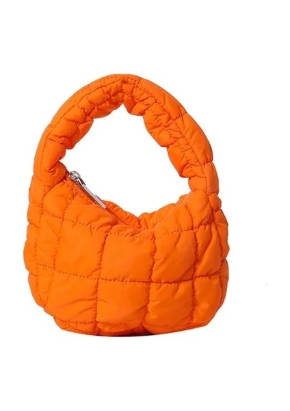 Turuncu Mini Bulut Pileli Çanta Dantelli Börek Çanta Kadın Çanta Kapitone Omuz Çantaları Fermuar Puffer Çok Yönlü Tote Çanta (Yurt Dışından)