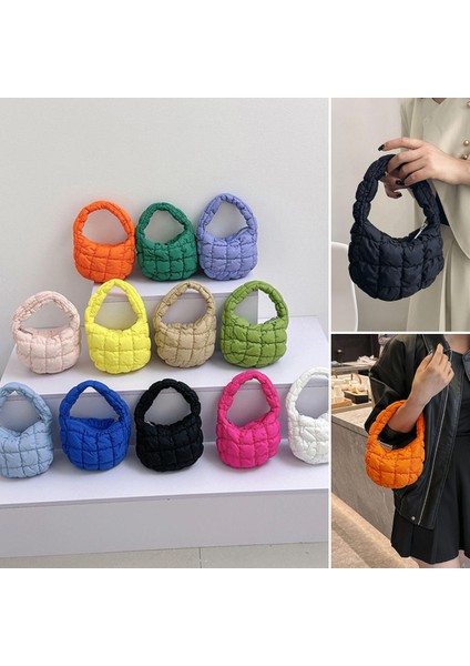 Turuncu Mini Bulut Pileli Çanta Dantelli Börek Çanta Kadın Çanta Kapitone Omuz Çantaları Fermuar Puffer Çok Yönlü Tote Çanta (Yurt Dışından) modelleri