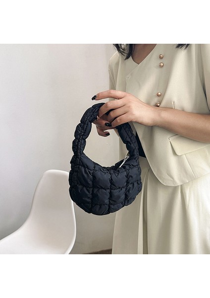 Turuncu Mini Bulut Pileli Çanta Dantelli Börek Çanta Kadın Çanta Kapitone Omuz Çantaları Fermuar Puffer Çok Yönlü Tote Çanta (Yurt Dışından) fırsatları