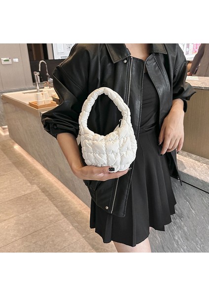 Turuncu Mini Bulut Pileli Çanta Dantelli Börek Çanta Kadın Çanta Kapitone Omuz Çantaları Fermuar Puffer Çok Yönlü Tote Çanta (Yurt Dışından) indirimleri